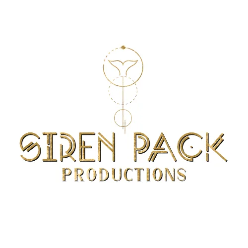 Siren Pack logo in gold foil style font with white background